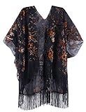 MJ SERECA Women's Burnout Velvet Kimono Cardigan Cover Up with Tassel (JYPJ-9)…