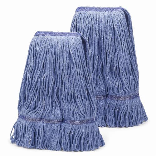 2 Pack Heavy Mop Replace Headmop Head Replacement Commercial mop Heads Reusable Mop Head Refills-Replacement Mop Heads SuitableWet Industrial Blue Cotton Looped End String Head Refill (Blue)