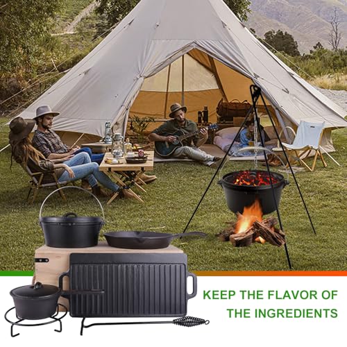 Image of 8 Piece Cast Iron Pots and Pans Set Cast Iron Skillets Bakeware And Square Grill Pan Camping Kitchen Cookware
