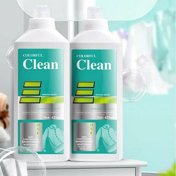 Colorful Clean Oxygen Bleach Liquid | Color-Safe Laundry Brightener & Stain Remover | Gentle on Clothes & Fabrics | 425ml (Pack 2 x 425Ml) - Image 2 thumbnail