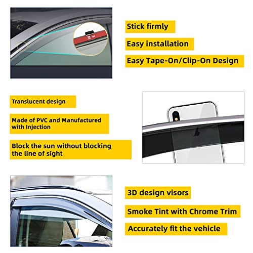 Pldde 4Pcs Smoke Tint With Chrome Trim Window Visors Compatible With 2017-2022 Honda Crv Cr-V Outside Mount Tape On/Clip On Style Pmma Sun/Rain Guard Vent #TOP2