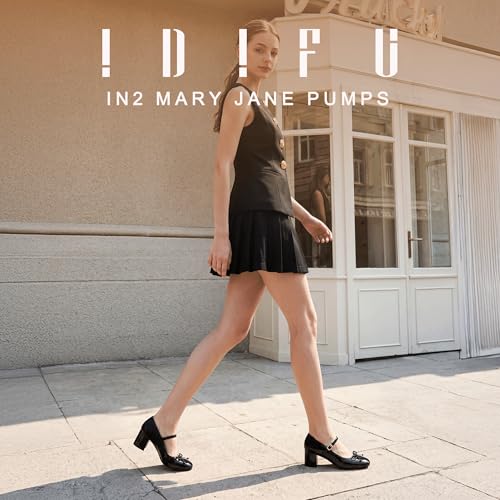 Image of IDIFU IN2 Mary Janes for Women Closed Toe Block Heels Cute Bow Dress Shoes