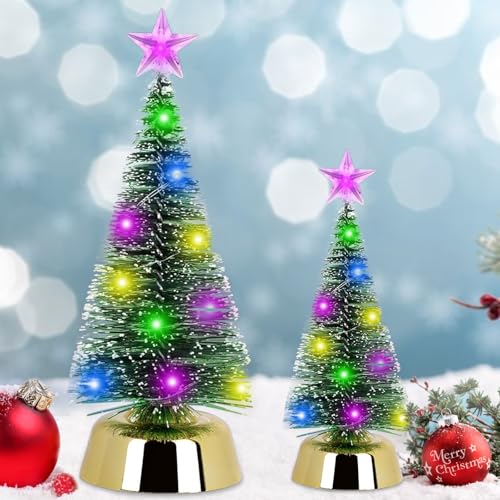 2 Stück Mini Weihnachtsbaum,Kleiner Weihnachtsbaum mit LED...
