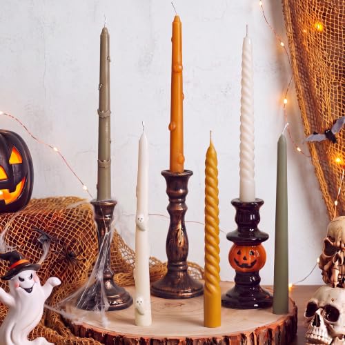 Image of Threlaco 6pcs Halloween Taper Candle Set 9.8 Inch Gothic Decorative Pumpkin Ghost Bat Design Dinner Candles with 3D Embossed for Party Gift Home Decor Long Unscented Dripless Thanksgiving Table Window