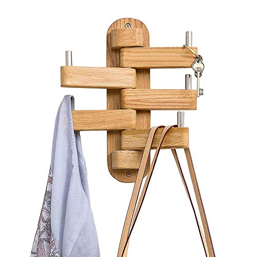 INMAN OAKERLAND Massivholz-Kleiderständer mit drehbarem Schwenkarm und 5 Haken, Kleiderbügel für Badezimmer, Diele, Schlafzimmer, Büro, Küche, Kindergarage, Wandhalterung, Zubehör Cover