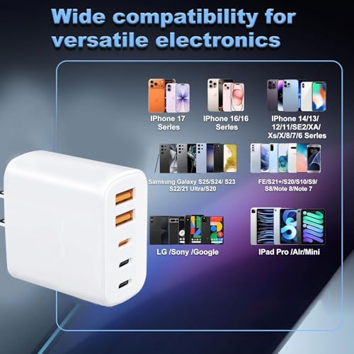 [2-Pack] 60W Multi-Port USB-C Fast Charging Module, 5-Port Wall Charger, Compatible with iPhone 17/16/15/14/13/Pro Max/Plus Series, iPad, Samsung S25/S24/S23, and Other Devices - image 4