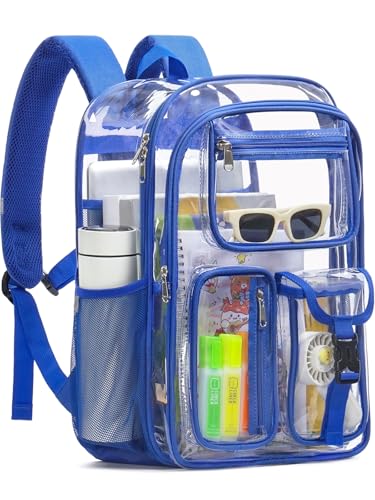 Image of Double-Layer Clear Backpack Heavy Duty, 17 Inch Large Clear Bookbag, Transparent See Through Backpack For School, Work, College, Travel, Sport- Blue