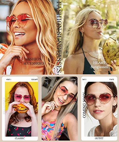 Heart Sunglasses Rimless Thin Metal Frame Heart Shaped Sun Glasses Cute Eyewear UV400 for Women2