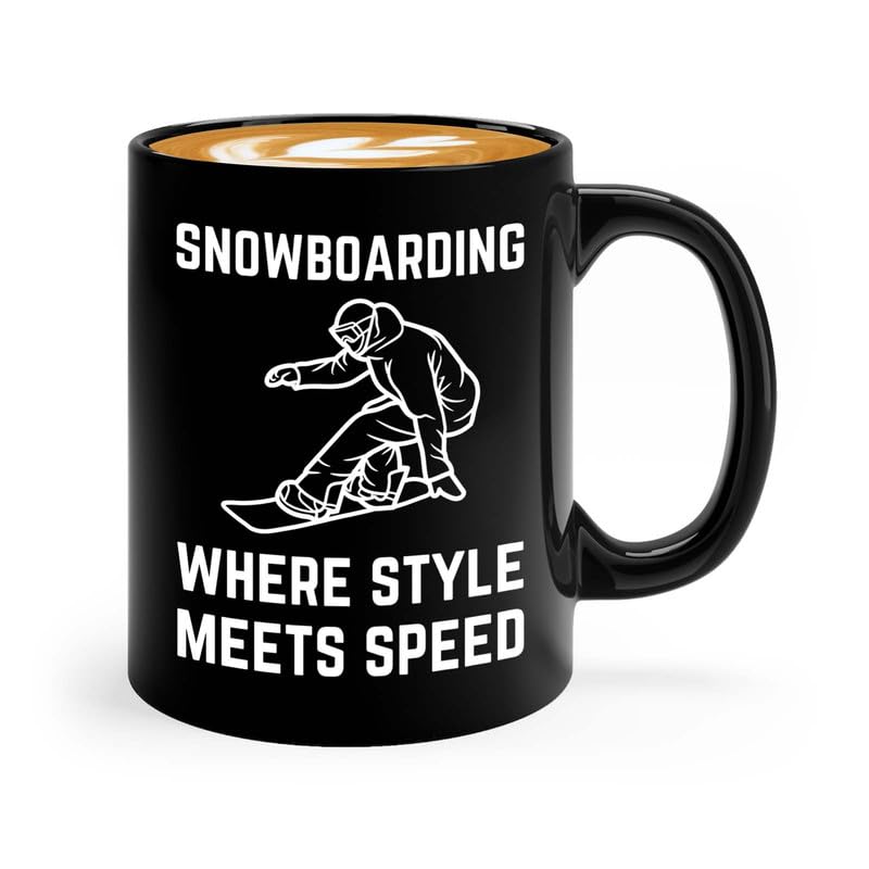Luxe Gifting Snowboarder Coffee Mug 11oz Black - meets speed - Snowboarder Cup Snowboarding Gift For Snowboard Lovers Snowboarder Son Snowboarder Daughter