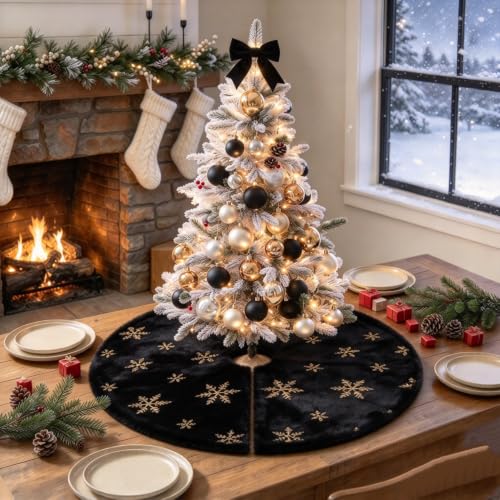yuboo Black and Gold Tree Skirt 24 inches for Table Top Christmas Trees