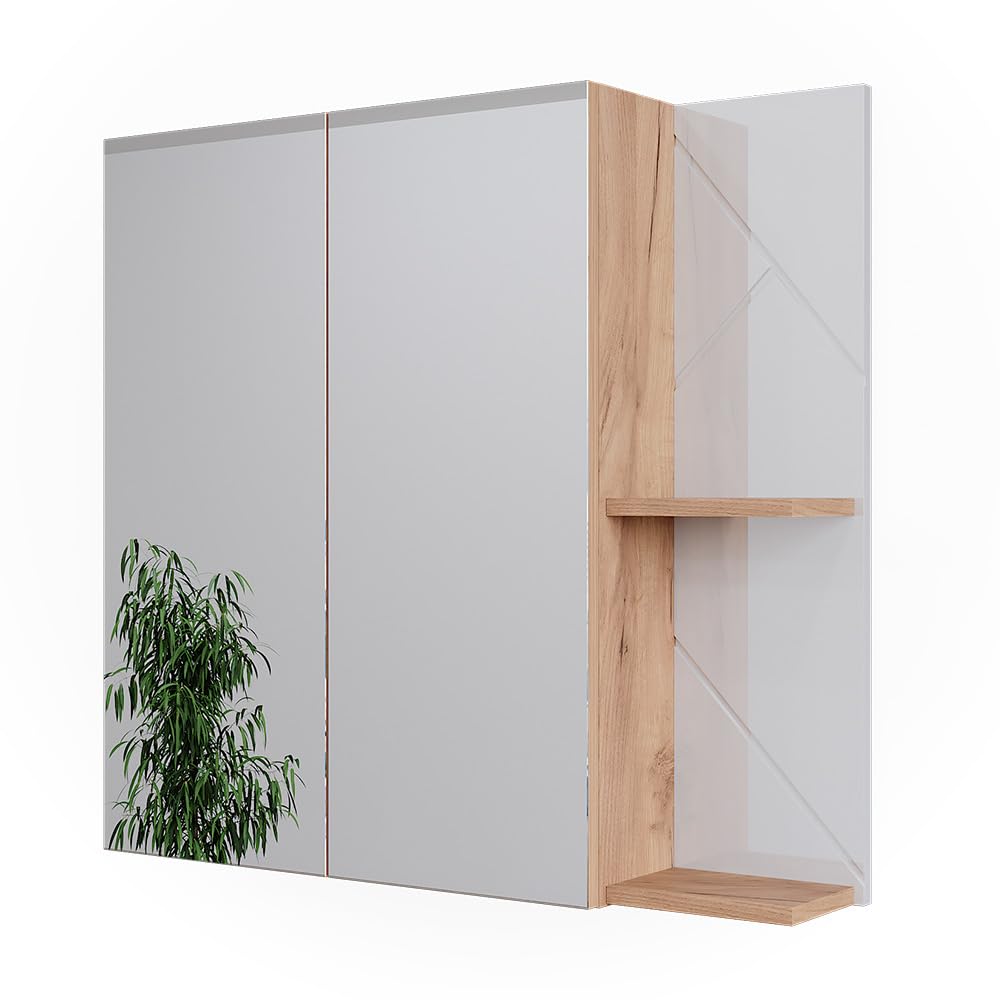 Vicco Badspiegelschrank Irma – Goldkraft Eiche/Weiß Hochglanz, 80 × 75 cm