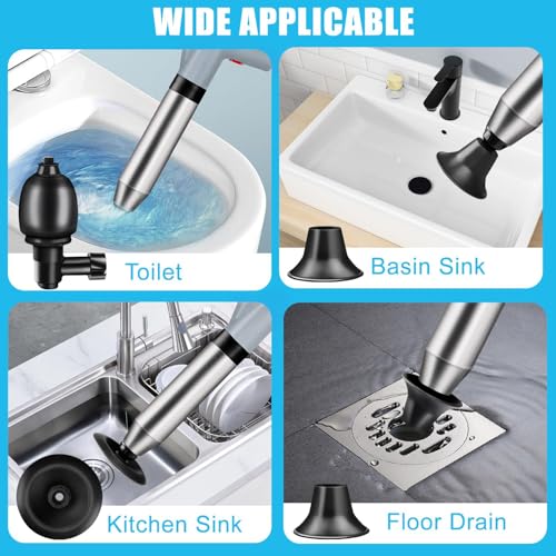 Image of High Pressure Toilet Plunger Heavy Duty Air Drain Blaster, Real-Time Barometer & Storage Bag, Multi-Drain Clog Remover for Toilets, Sinks, Tubs & Pipes - Fast Effective Unclogging Tool (Gray)