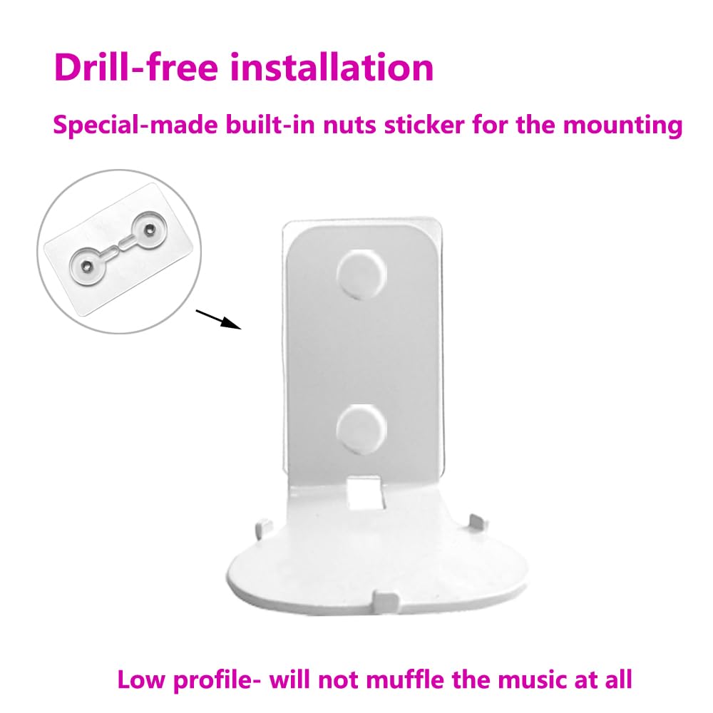Supports muraux pour Sonos Roam 2/Sonos Roam/Sonos Roam SL (comprend 2 pièces, sans perçage, métal robuste, finition peinture durable, facile à installer, blanc)