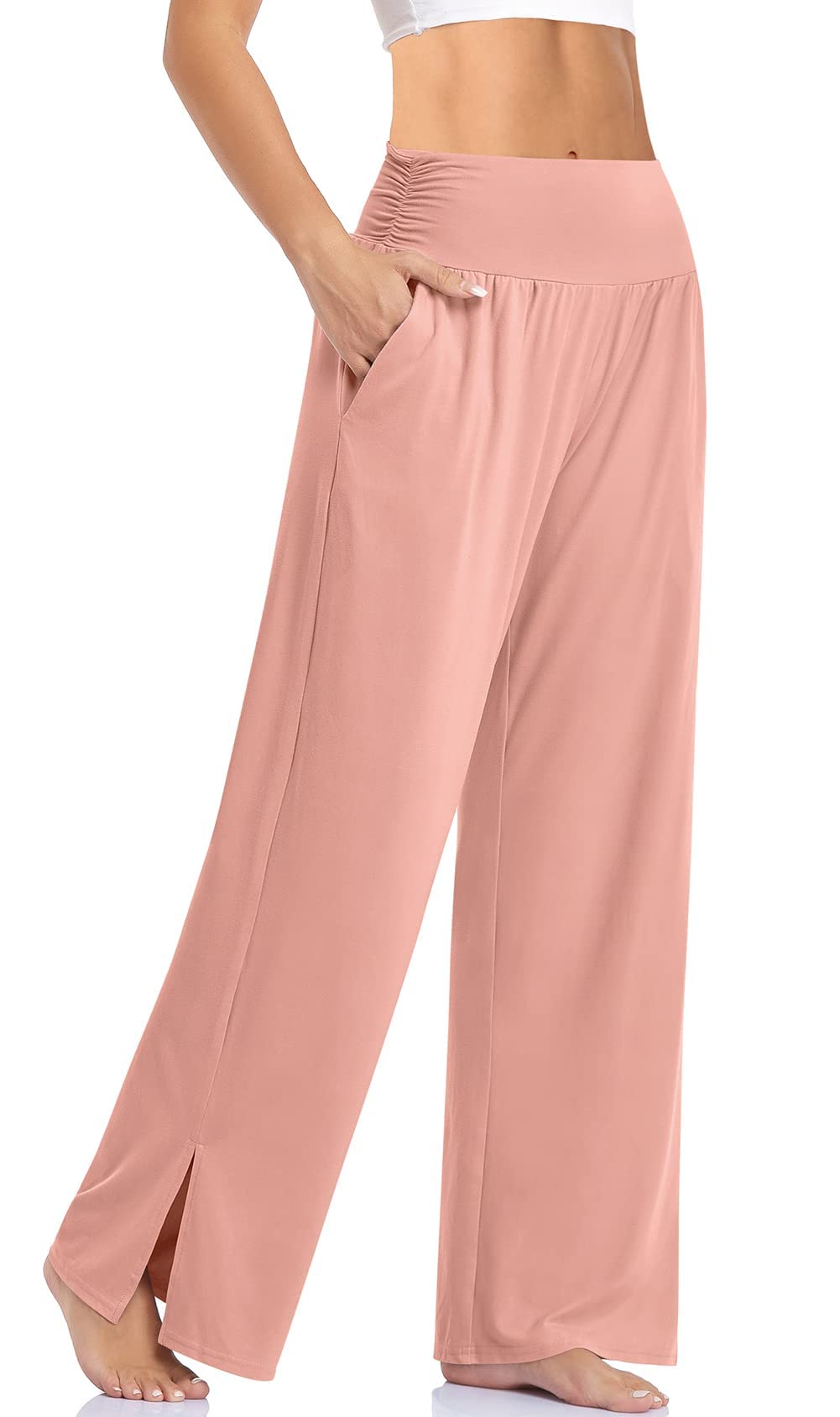 Cegerne Activewear-Hosen für Damen mit Taschen Jogginghose Hohe Taille Yogahose Weites Bein Straighthose Sporthose mit Schlitz