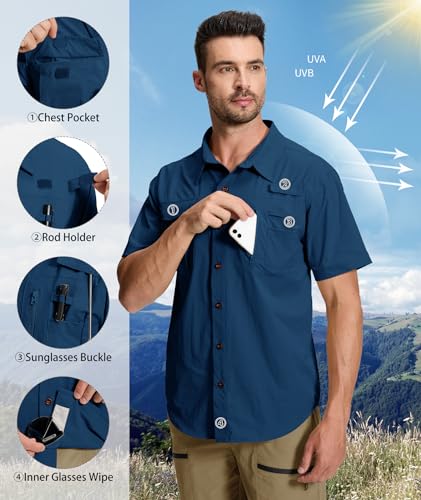 Men's Fishing Shirt Sun Protection Short Sleeve Cooling Button Down Shirts for Hiking Travel3