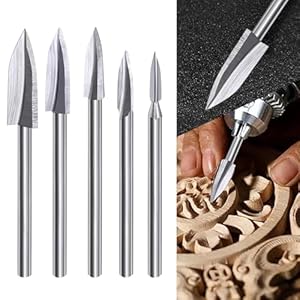 WEDAMOO Brocas Para Grabado en Madera,5 Piezas Juego de Brocas de Tallado de Madera para Herramienta Rotativa con Vástago de 1/8” para Bricolaje para Carpintería,Grabado,Perforación y Rectificación