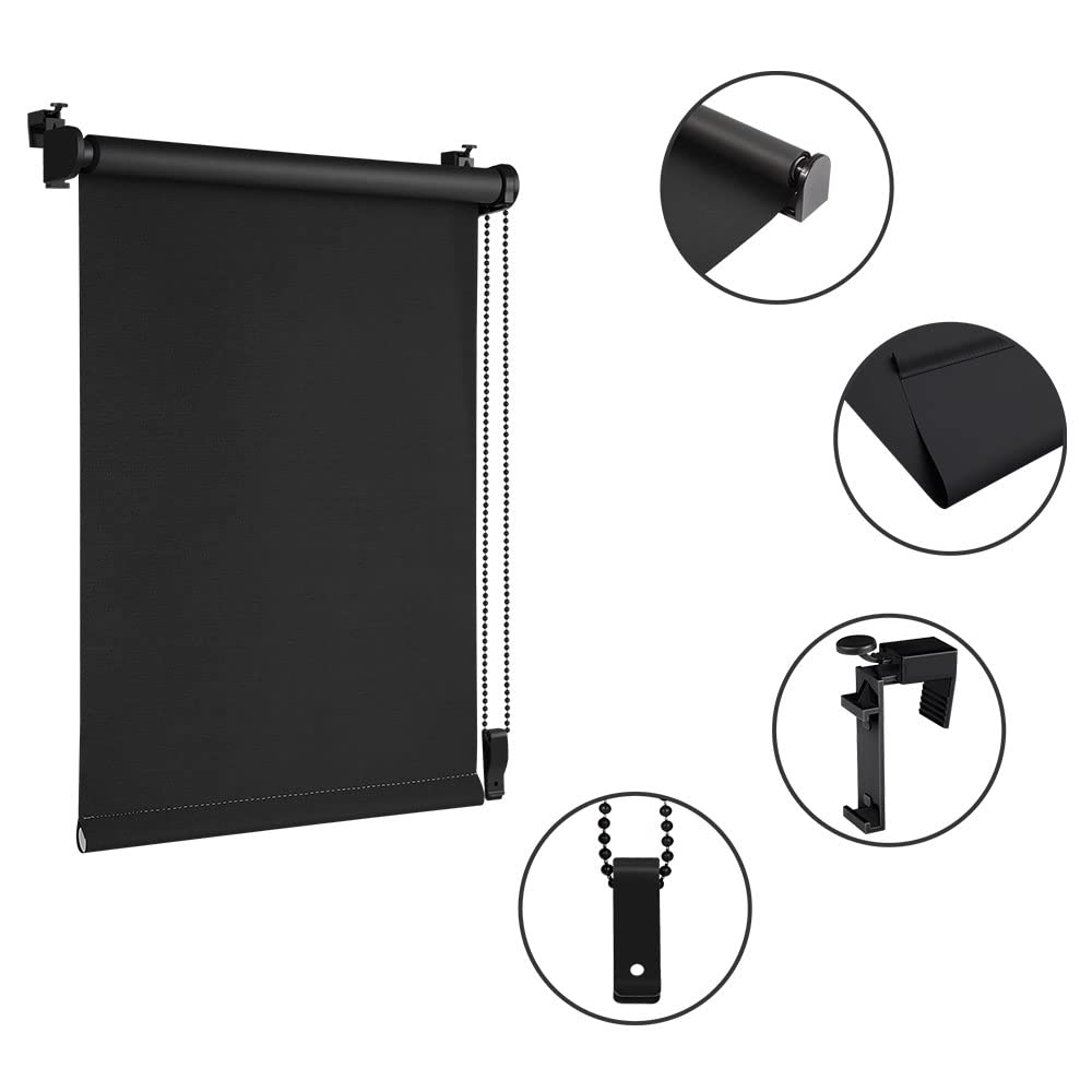 Eurohome Blackout Roller Blind, Thermal Roller Blind, 55 x 130 cm (Fabric Width 51 cm), Black, Klemmfix, No Drilling Required - Image 2