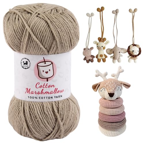 Image of NESTNHAVEN Cotton Marshmallow 100% Cotton Yarn - (50 g, 130 m) - Luxury Yarn for Crochet, Amigurumi, Embroidery, Toys, Garments, Flowers and Hobby Projects (Beige)