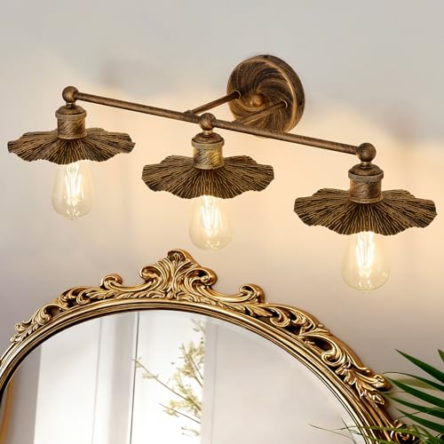 Image of ZGLAOJT 3 Light Vintage Vanity Light Oil Rubbed Bronze Bathroom Light Fixtures Over Mirror.