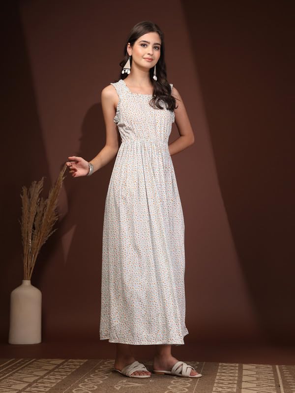 Image of Dress for Women | New Rayon Floral Printed Flared Maxi Dress for Women & Girl's