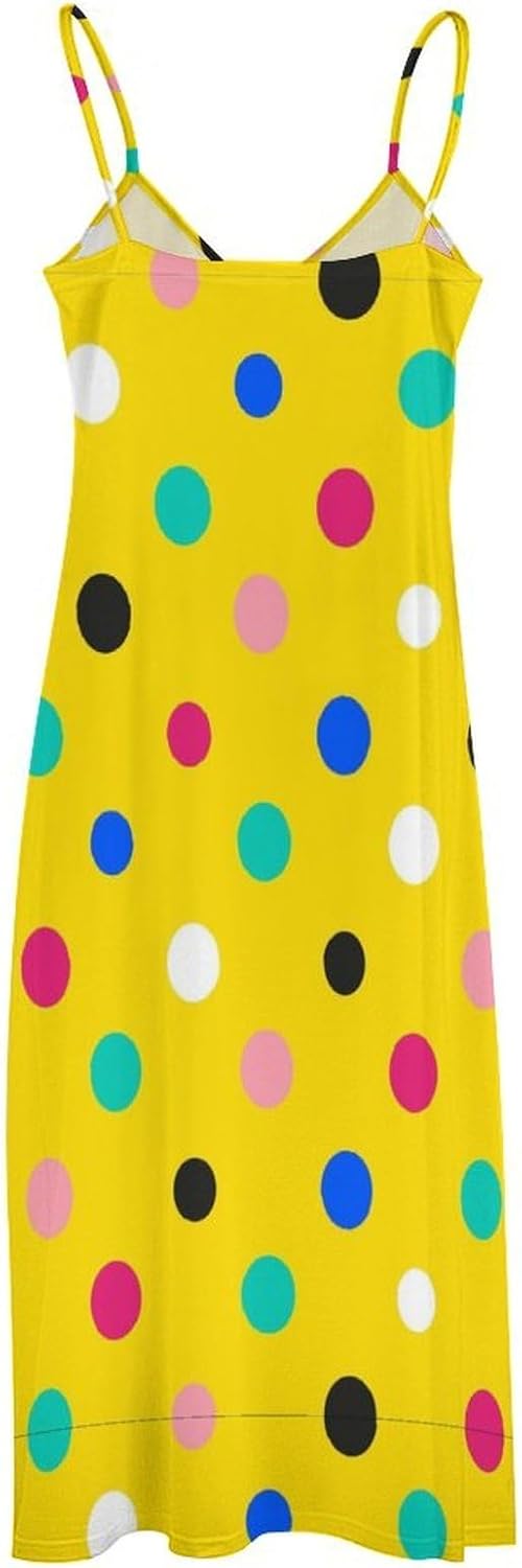 Rainbow Polka Dot Dresses for Women Novelty Spaghetti Strap 3D Print Dress A Line Vacation Beach Clothes Sundress