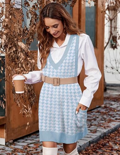 Image of Zeagoo Womens Sweater Vest Dress Pattern Knitted Pullovers Sweaters V Neck Tank Sweater Dress with Pockets