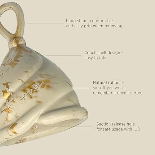 Miniatura 4 de Hevea Loop - Paquete combinado de copas menstruales, tamaño 1 y 2 (rubor dorado y arena dorada), hecho de 100% caucho natural, copa de período más