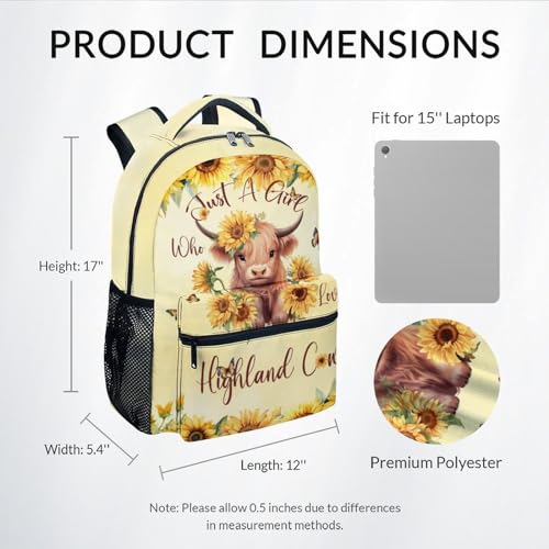 Kids School Backpack - 17 Inch Cute Highland Cow Bookbag for Girls - Durable School Bag for Elementary & Travel2