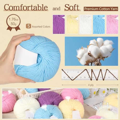 Image of Katech 20 Skeins Cotton Yarn for Crocheting-55% Cotton 45% Acrylic-#3 DK (Light)-Super Soft Milk Cotton Yarn-Great Crochet and Knitting Starter Kit for Colorful Craft(Color B)