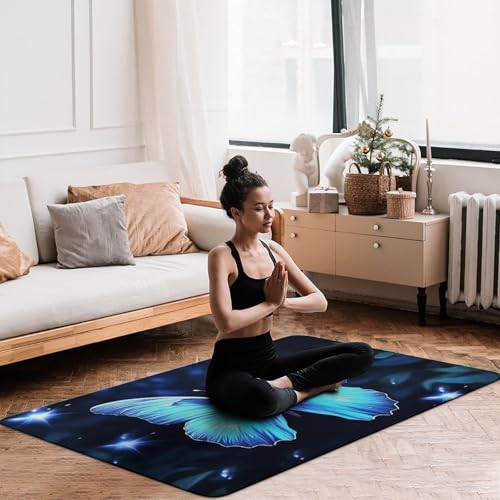 Tapis de bain super absorbant motif papillon bleu de qualité supérieure pour douche