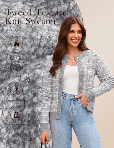 Image of GRACE KARIN Womens Open Front Button Down Long Sleeve Texture Knit Cardigan Sweaters with Pockets