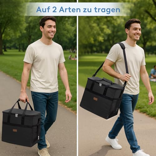 Lifewit 40L 60 Dosen Kühltasche Groß faltbar Kühlkorb Kühlbox Isoliertasche Thermotasche Picknicktasche für Lebensmitteltransport, Schwarz 6