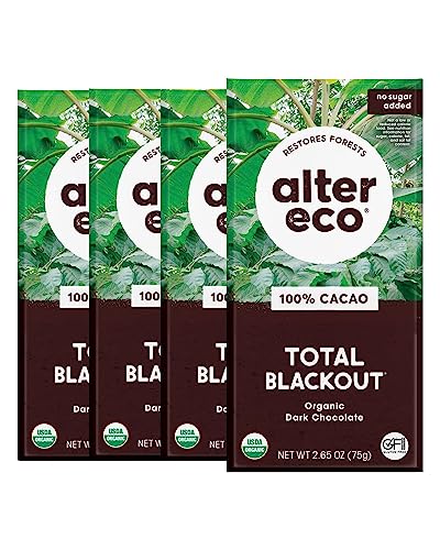 Alter Eco | Dark Chocolate Bars | Pure Dark Cocoa, Fair Trade, Organic, Non-GMO, Gluten Free (4-Pack Total Blackout)