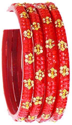 JD'Z COLLECTION Glass Bangles for Women,Indian Bollywood Bangles Jewelry,Designer Bangles Indian Ethnic Wedding Wear Indian Bangles for Women (Red, 2.6)