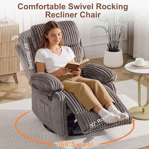 Image of Korser Rocking Recliner Chair, Nursery Rocker Chair for Adults, Small Recliners for Small Spaces, Swivel Rocker Recliner with Cushion, Upholstered Rocking Chairs for Living Room, Apartment