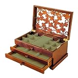 Kendal Wooden Jewelry Box for Women, Real Wooden Jewelry Holder Organizer Box with Rose Leaf Pattern