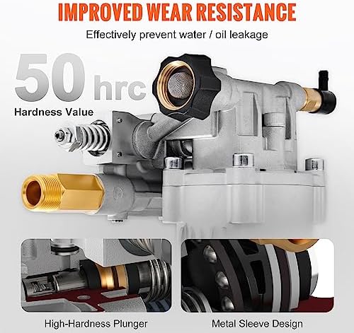 VEVOR Pressure Washer Pump, 3/4" Shaft Horizontal, 3400 PSI, 2.5 GPM, Replacement Power Washer Pumps Kit, Parts Washer Pump, Compatible with Honda, Simpson, RYOBI, Briggs & Stratton, Subaru, Craftsman - 3