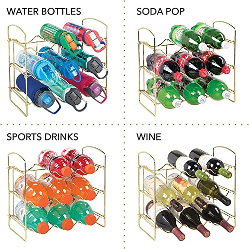 Image of Metal Water Bottle Rack Storage Organizer for Kitchen Countertops, Pantry, Fridge - Stores Wine, Beer, Pop /Soda - 3 Levels, Each Holds 9 Bottles, Free-Standing (Gold)