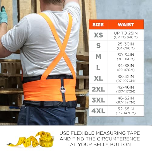 Image of Ergodyne ProFlex 100HV Back Support Brace, High Visibility Support Belt, 8 inch Spandex Material, Removeable Straps