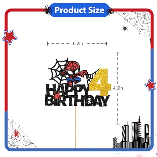 Maonica 005 Spider Happy 4Th Birthday Cake Topper thumb #2