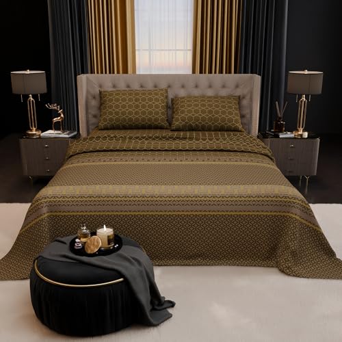 Image of Stoa Paris 100% Bamboo Cotton King Size Bedsheet with 2 Pillow Covers, 200TC Printed Bed Set, Breathable, All-Season Comfort, Aesthetic Home Decor, Imperial Grandeur - Sienna Pavilion (228cmx274cm)