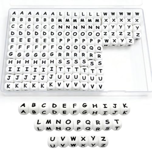 156 Pcs White Silicone Alphabet Beads 12mm A-Z Square Beads for DIY Jewelry Keychains Bracelets Necklaces & Crafts