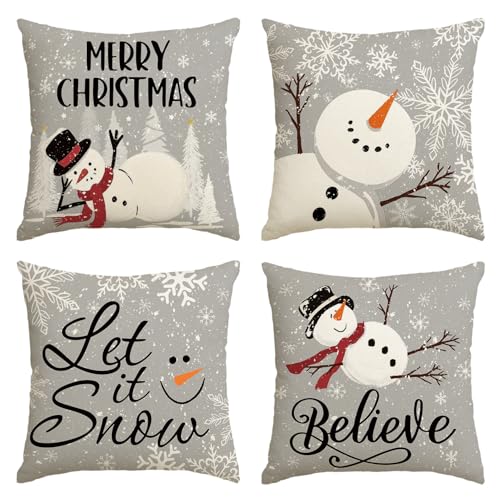 Artoid Mode Schneemann Schneeflocken Weihnachten Kissenbezüge 4er...