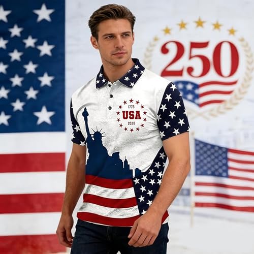 Camiseta Polo 250 Anniversary USA para Hombre Talla Large Azul miniatura 4
