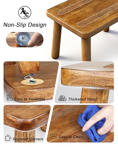 Image of Wooden Step Stool 13.4inch, Non-Slip One Step Stool for Adults, 450 LBS Heavy Duty Capacity, Easy Assembly Nightstand Stool for Bedroom Bathroom Kitchen,White