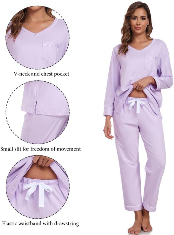 CF 100% Cotton Pajamas for Women Set Soft Comfy Fall PJ Sets for Woman 2 Piece Lounge Set Long Sleeve Tops and Pants S-XXL - Image 5