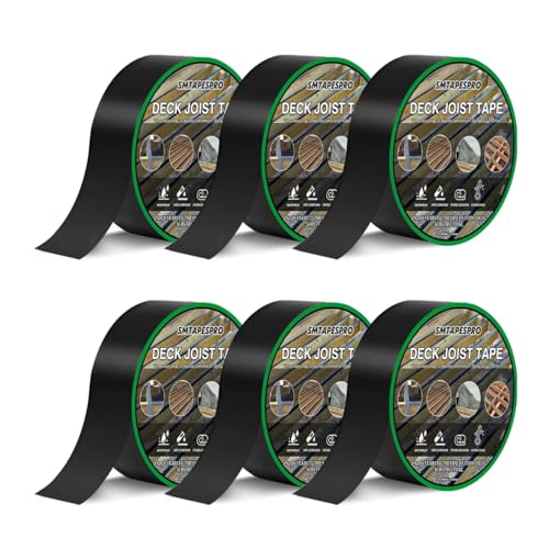 SMTAPESPRO Joist Tape for Decking,6 Rolls 2' X 50' Butyl Tape,Weatherproof Butyl Sealant Deck Tape...