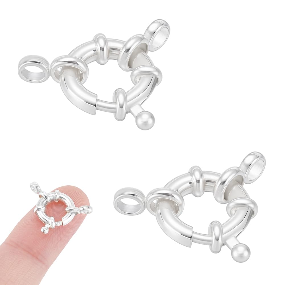 NBEADS 2 Stück 925 Sterling Silber Federringverschlüsse, Offene Sprung Ringe Runde Schließen Halskette Clasps für DIY Armband Halskette Schmuck machen Handwerk, 21.5x10x2.5mm