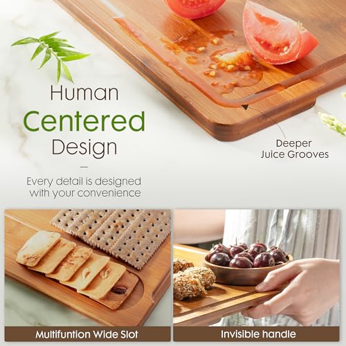 Astercook Deep-Carbonized Bamboo Cutting Boards for Kitchen with Wood Storage Stand, Reversible Charcuterie & Chopping Boards with Juice Grooves and Easy-Grip Handles, Knife-Friendly, Kitchen Gift #4