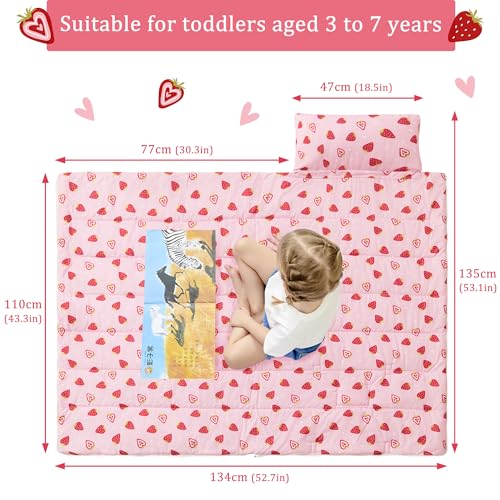 Image of Toddler Nap Mat for Preschool 50''x30'' Sleeping Mat with Removable Pillow and Minky Blanket for Kids Ages 3-7 Roll Up Soft Sleeping Bag for Boys Girls Kindergarten Daycare Sleepover